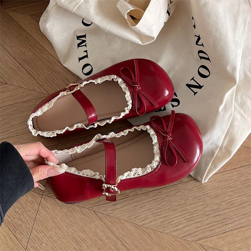 Women's Leather Shoes 2025 Spring Autumn Round Toe Vintage Fashion Bow-knot Flats Lightweight Comfortable Luxury Mary Jane Shoes