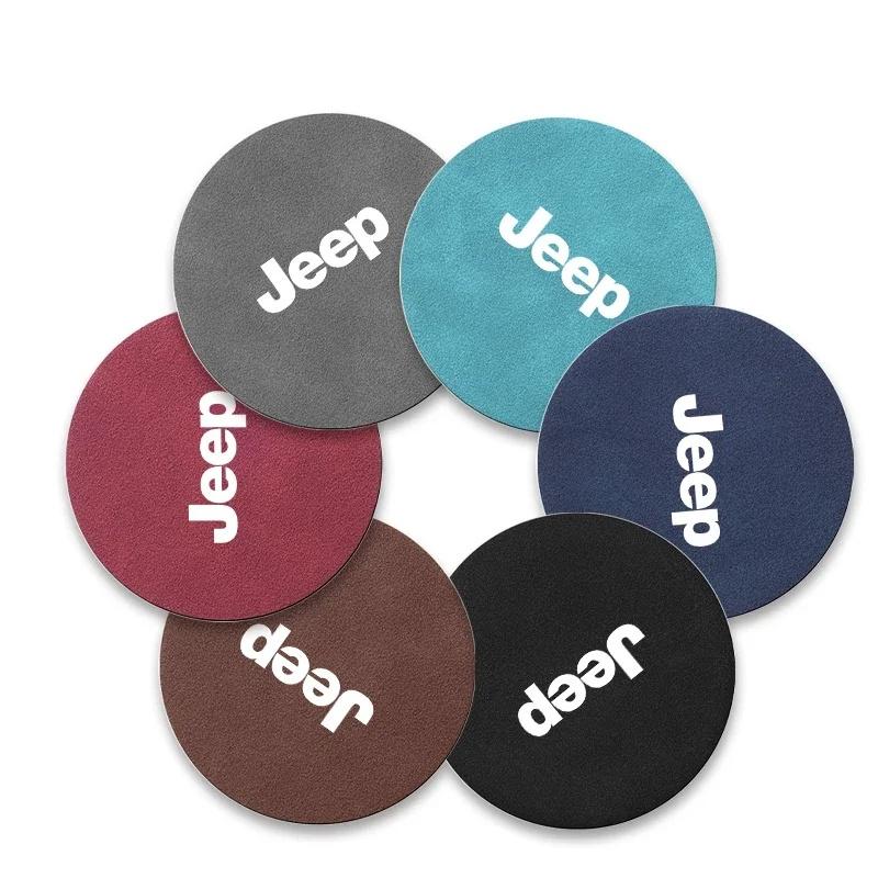 Heat Insulation Genuine Leather Car Cup Holder Coaster with Jeep Logo for Renegade Wrangler Grand Cherokee Auto Accessory ALP1