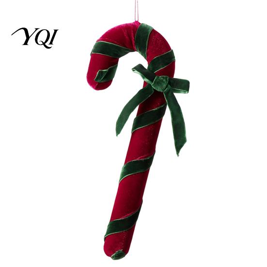 Reusable Holiday Party Pendant Velvet Christmas Candy Cane Ornament, Fabric Decoration with Retro Ornaments Bow, Xmas Tree Hanging Decor for Pendants