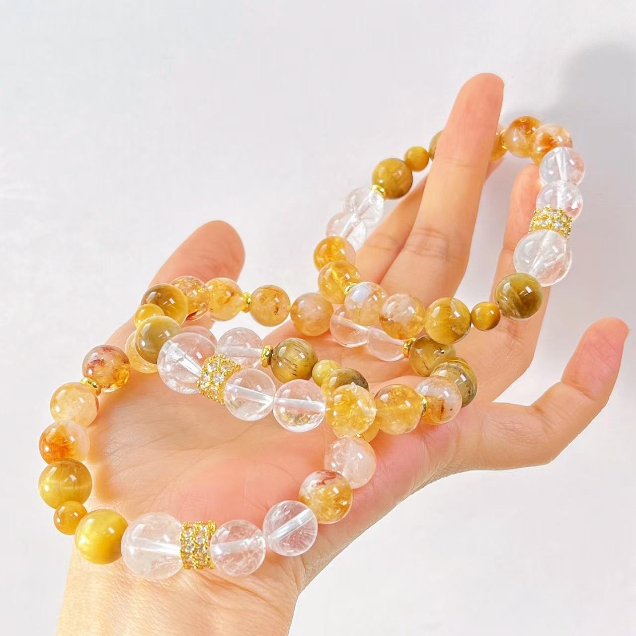 

Natural White Crystal Golden Tiger Eye Honey Milk Cover Citrine Bracelet Bracelet