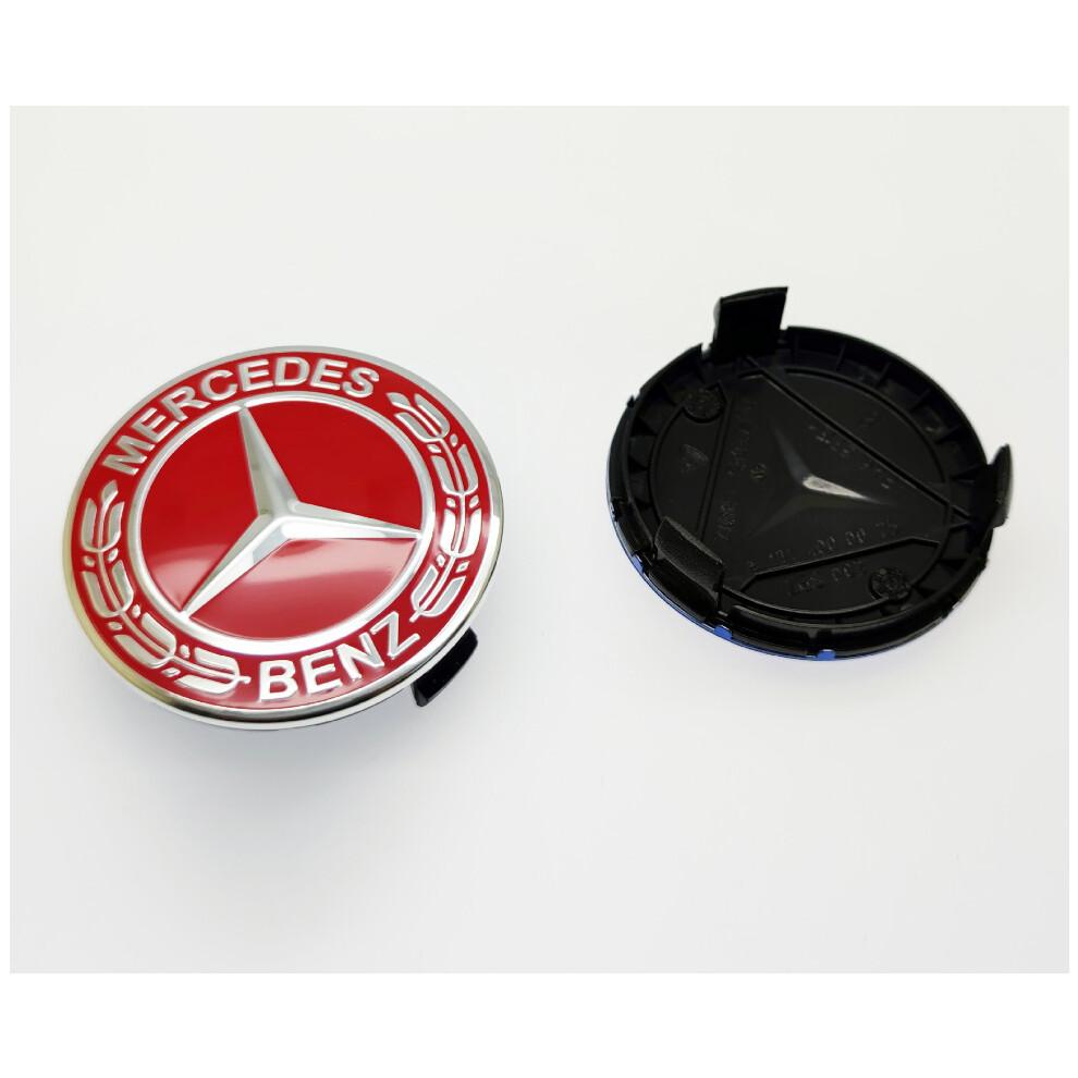 4x Mercedes Benz Navkapslar Stjärna Logotyp Emblem 75MM RÖDA Navkapslar