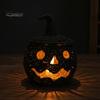 Halloween Candy Holder Handwoven Pumpkin Basket, Spooky Storage Basket with Lid, Vintage Wicker Rustic Seagrass Light Up Lantern LED Candle for Table