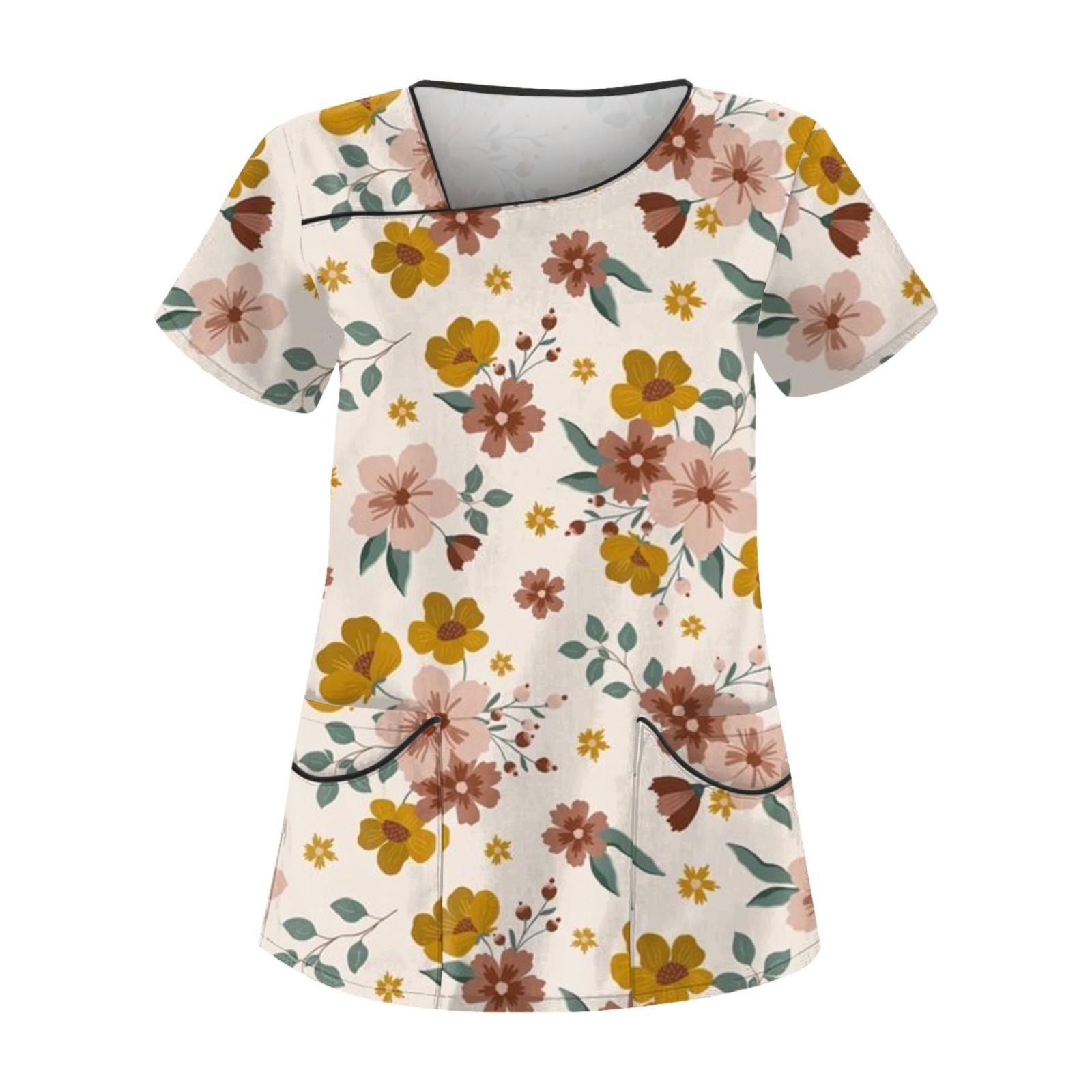 

Женская повседневная рабочая одежда с короткими рукавами и принтом, топ с двойным карманом XL жёлтый