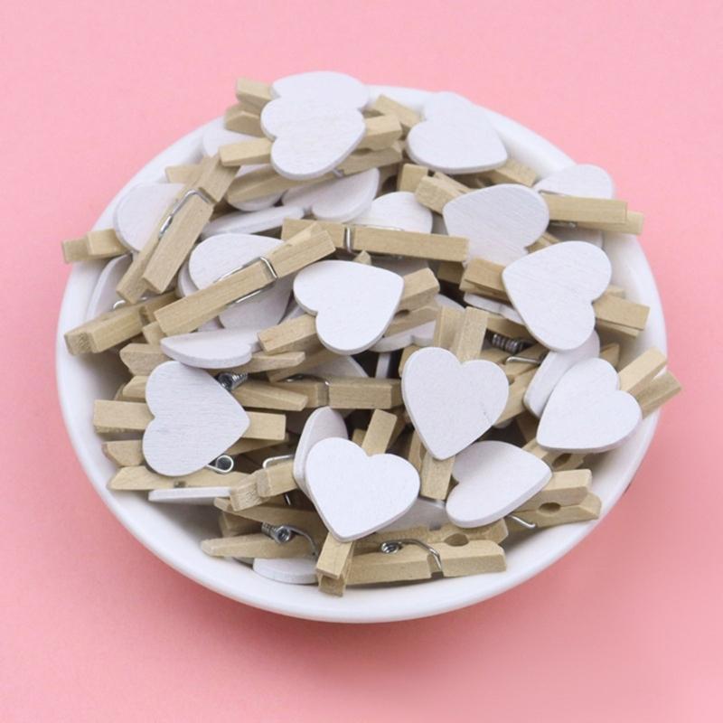 50 Pezzi Mollette da Bucato in Legno Set di Puntine per Foto per Arti e Mestieri Appendi Quadri Mollette a Forma di Cuore in Legno Clip Espositori per Foto in Legno