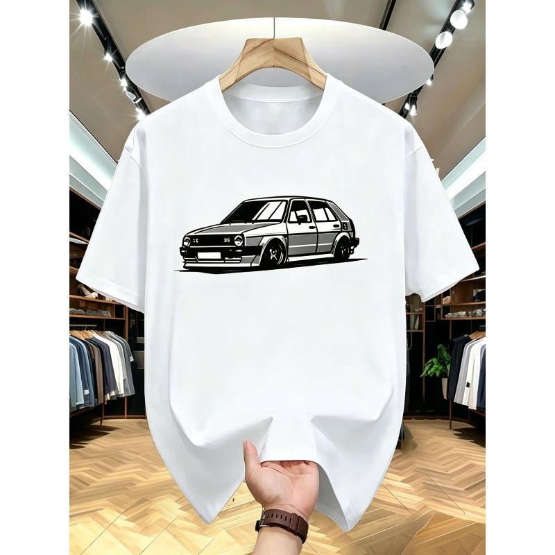 European Size Summer Men's Casual T-Shirt, Street Style, Sports Car Print, Short Sleeve Top