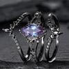 Delicate Women Rings Black Color Oval Round Blue Black Stone Rings Set Party Accessories Gift