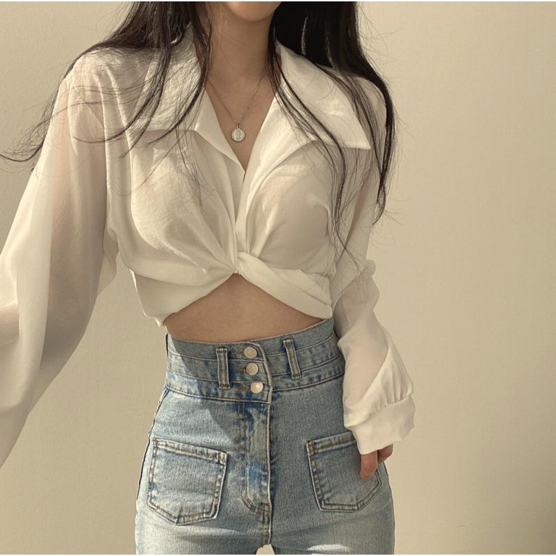 Koreanischer schicker Frühling Fliege Crop Top für Damen