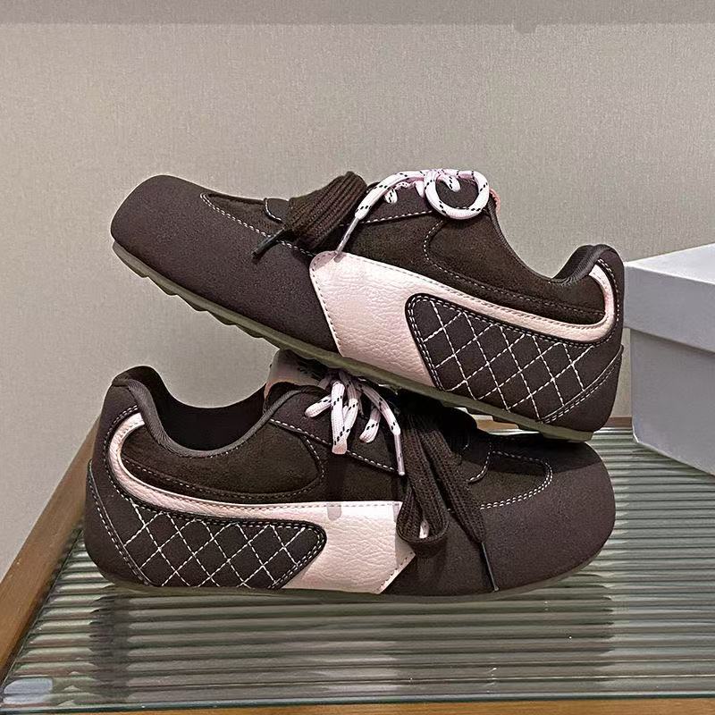 Sneakers women's French retro round head lace-up color matching Forrest Gump shoes comfortable and lightweight niche casual platform German training