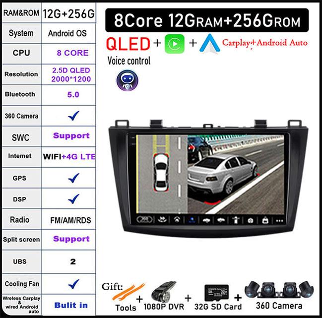 For Mazda 3 Bk Maxx Axel 2010-2013 Android 14 Car Carplay Android Auto Video Radio GPS Navigation Multimedia Player 4G LTE