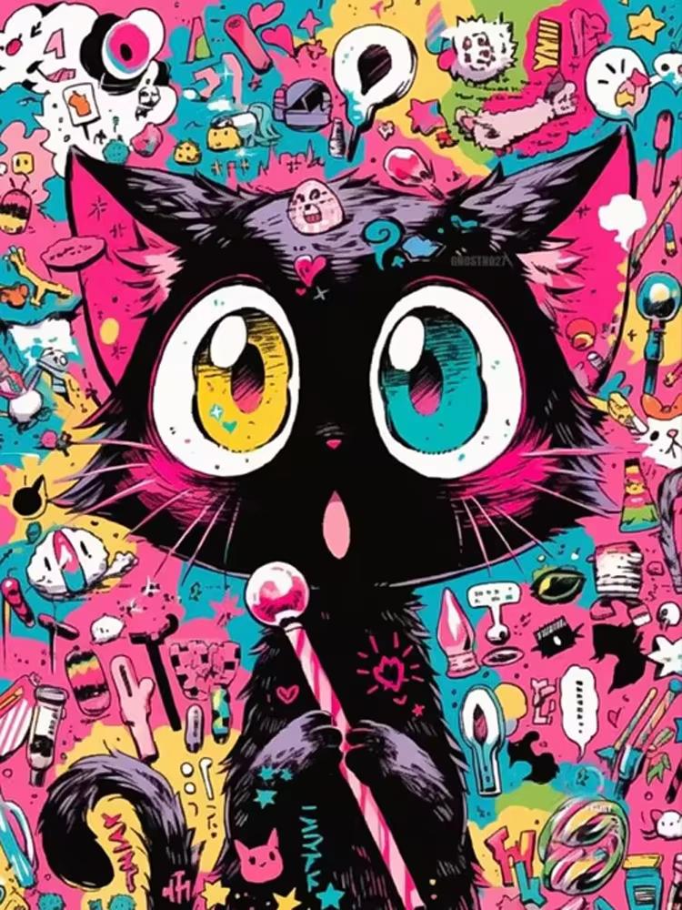 5D DIY Diamond Art Painting Cartoon Colorful Abstract Cat Animals Full Diamond Mosaic Diamond Embroidery Kit Home Decor
