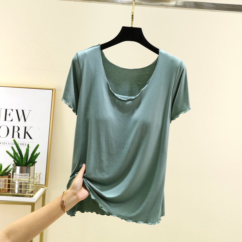 

Модальная футболка с коротким рукавом для женщин, летняя тонкая, без косточек, базовая, больших размеров, свободного кроя, прилегающая Matcha Green M (recommended 40.00 kg-50.00 kg