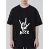 Black T Shirt With Rock Hand Sign And Rock Text Graphic For Casual Wear