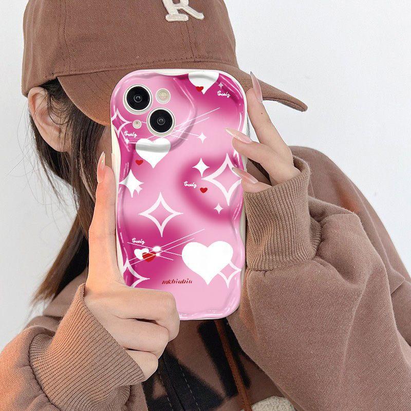 Pink smudge love applies to iPhone17 Pro mobile phone case Apple 16 cream wave 14/13 soft case 15