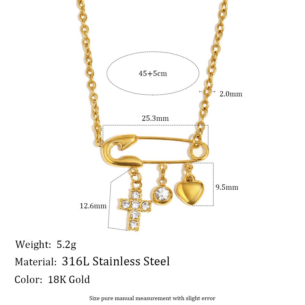 

MamacitaSlay 316L Stainless Steel Zircon Paper Clip Key Lock Cross Pendant Necklace Waterproof Jewelry Women s Creative Necklace 50cm
