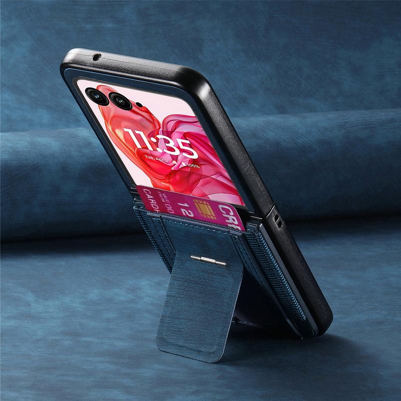 

Роскошный кожаный держатель для карт, складной чехол для Motorola Razr 60 50 Ultra 40, жесткий противоударный матовый чехол для телефона из 2 предметов Motorola Razr 40 Ultra синий