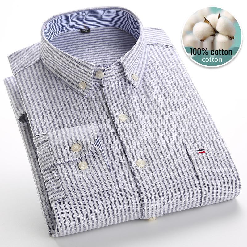 Men's 100% Cotton Plaid Oxford Long Sleeve Casual Business Shirt
