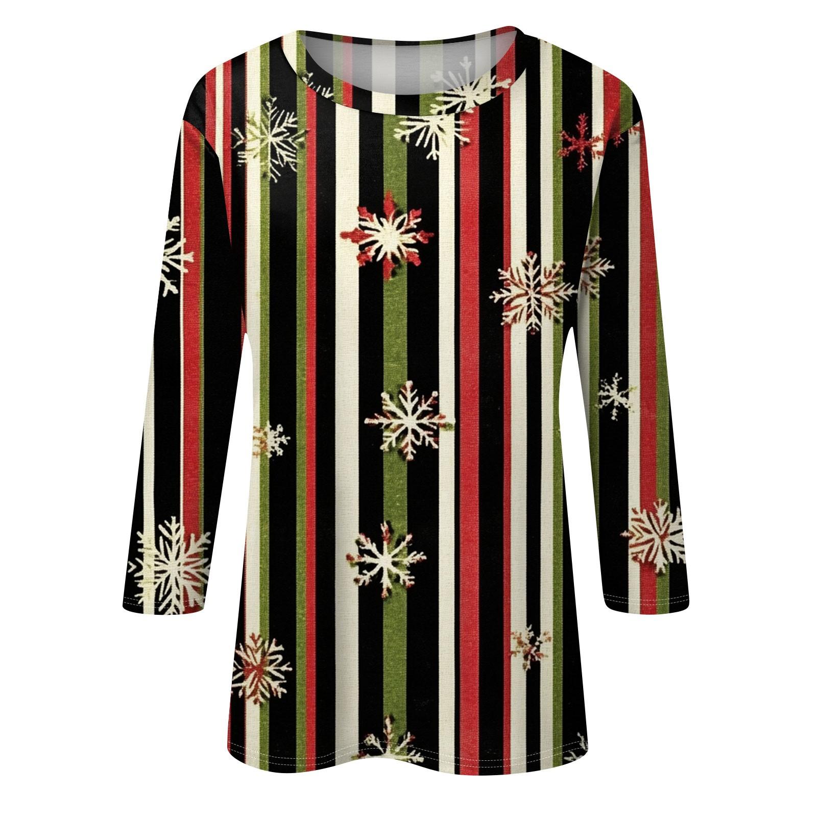 Женская мода повседневная рубашка с круглым вырезом и рождественским принтом — фото 4