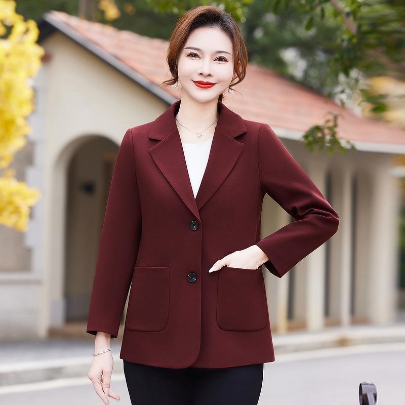 

Mom s Versatile Long-Sleeved Jacket for Petite Women - Stylish Autumn and Spring Solid Color Suit for Middle-Aged and Elderly Women XL вино красного
