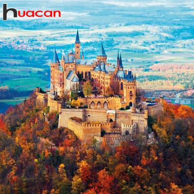 Cross Stitch Diamond Embroidery Scenic "Autumn Swan Castle" Patterns DIY 5D Diamond Painting Mosaic