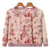 Elegant Floral Lapel Top for Middle-Aged Women - Long-Sleeved, Loose Knit, Pullover T-Shirt