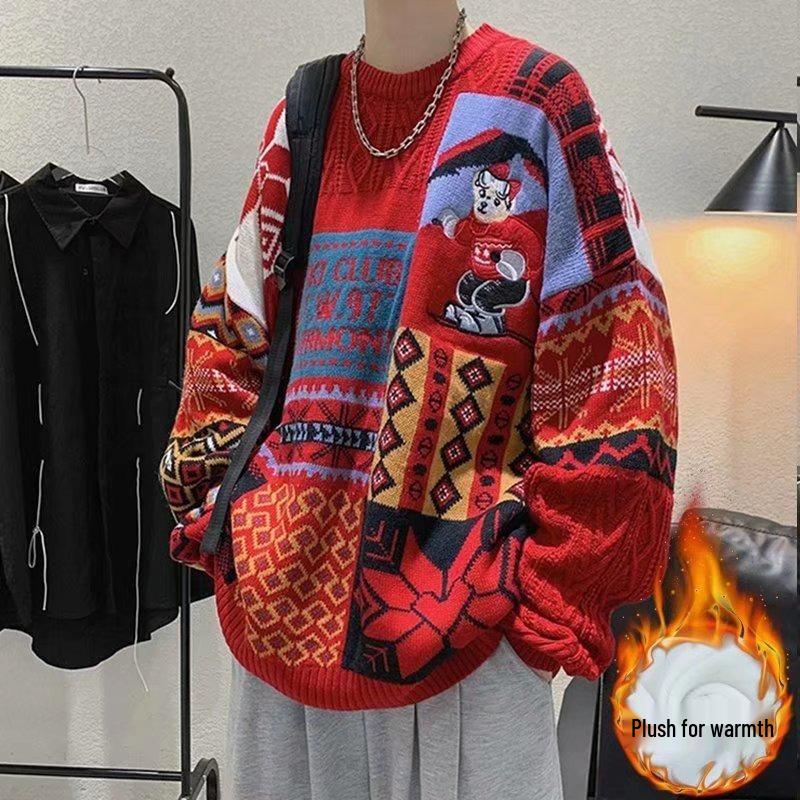 Men's Christmas Sweater: Thick, Warm Knitwear in Hong Kong Style - Trendy, Loose-Fit for Couples
