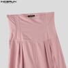 INCERUN Men High Slim Waist Zipper Casual Long Splits Wide Legs Pants Trousers