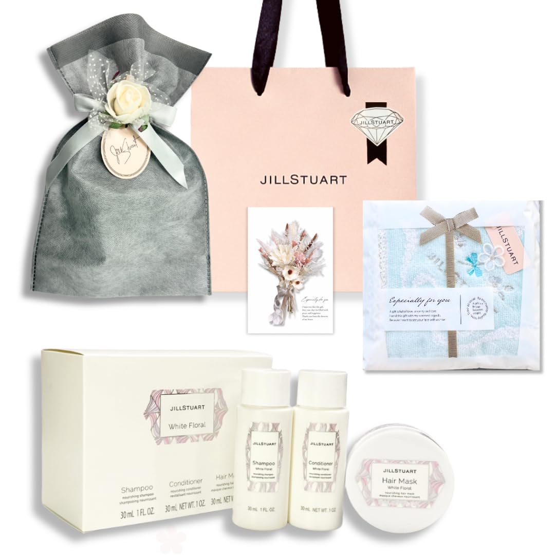 

JILL STUART White Floral Набор для ухода за волосами в дорожном формате и Дорожный набор для волос Light День рождения с пакетом [Подарочная упаковка] (Шампунь, Кондиционер, Маска) & светло-синий