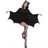 Damen Vampir Fledermaus Kostüm Reißverschluss Hoodie Strampler Süßes Schwarzes Flugtier Halloween Overall Cosplay Kostüm mit Flügel
