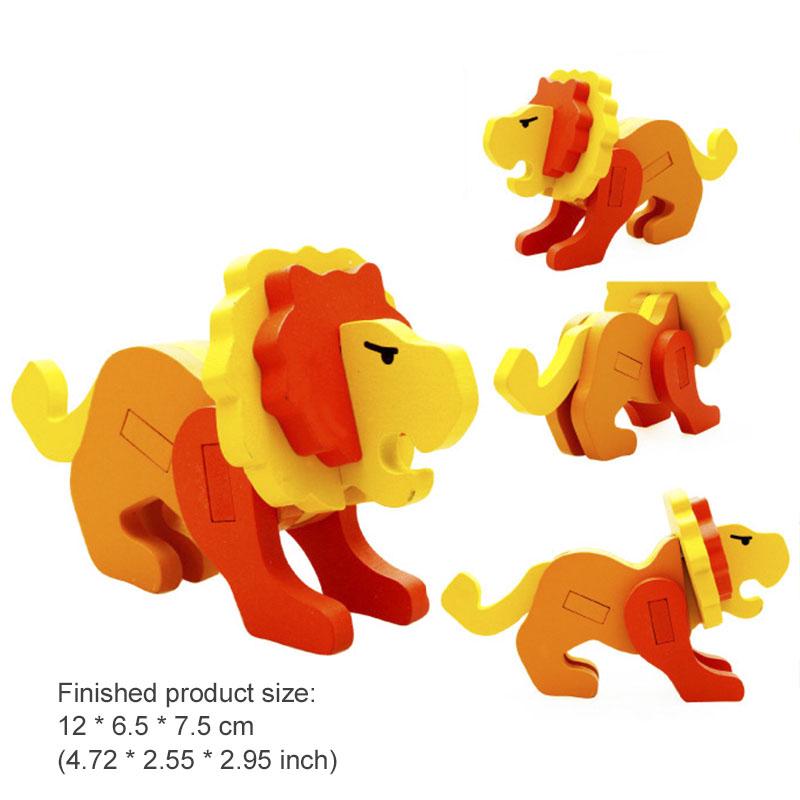 1PCS Children's Wooden 3D Puzzle Cartoon Animal Turtle Lion Puzzle DIY Handmade Animal Model Educational Toys For kids Gifts