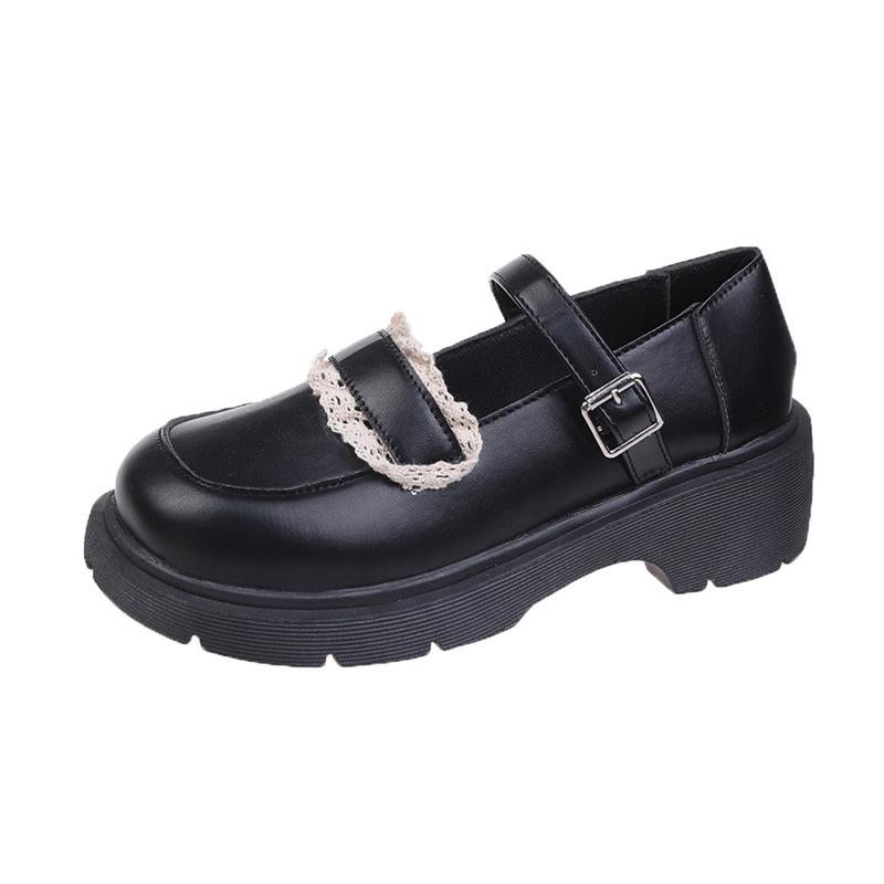 Mary Jane Sko Damesko Nye Japanske Rund Tå Pu Lær Jk Sko Retro Tykk Hæl Spenne Enkeltsko Pumps Damesko