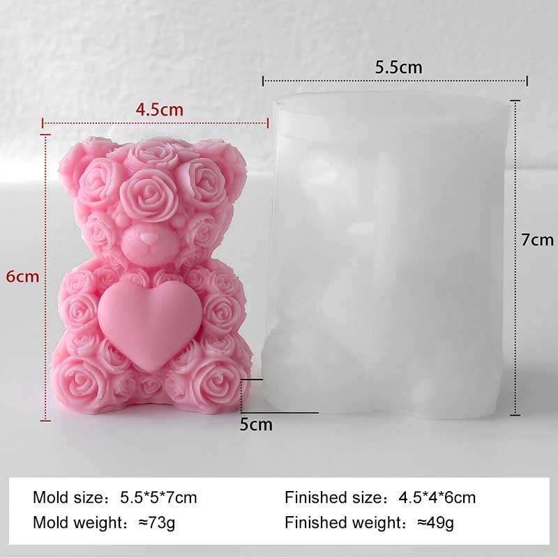 DIY Valentine's Day Rose Bear Silicone Mold Handmade Gift Scented Candle Gypsum Resin Mould Wedding Decor Candle Making Supplies