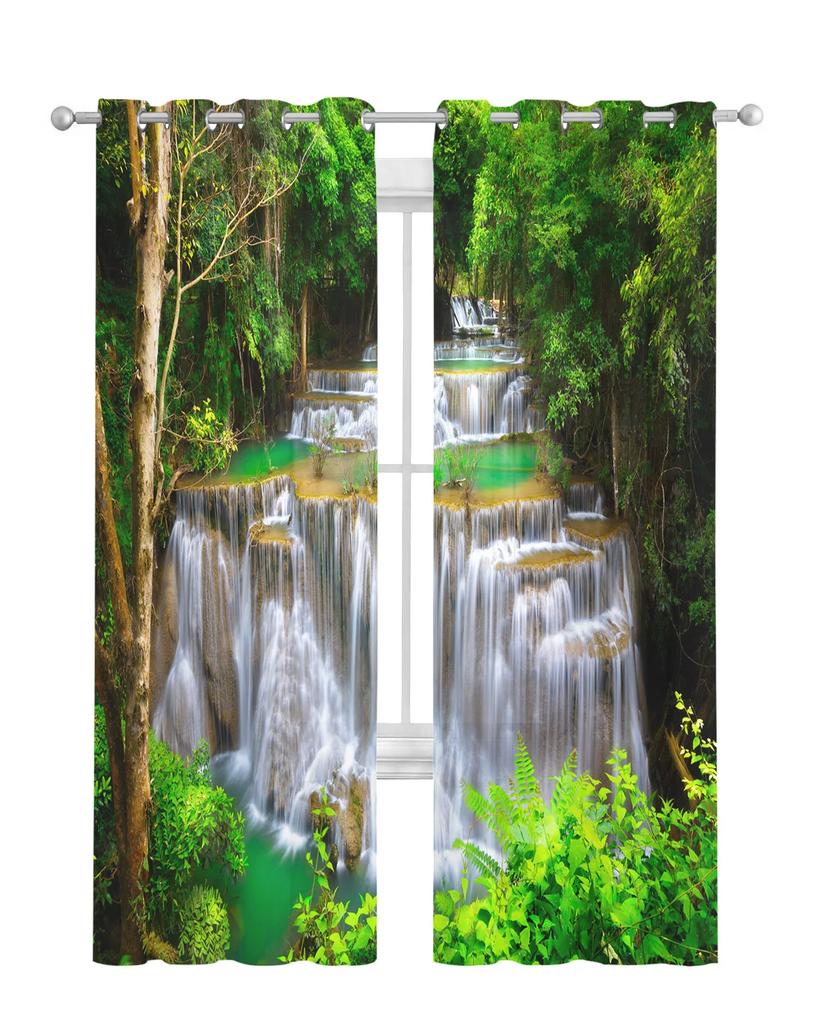Waterfall Forest Nature Scenery Tropical Tulle Sheer Window Curtains for Living Room Bedroom Voile Organza Curtains Drapes