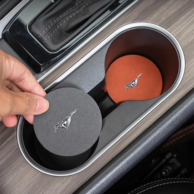 Car Sticker Car Coaster Water Cup Slot Non-Slip Mat Suede Pad Accessories For Ford mustang Shelby GT GT500 GT350 Convertible Mac