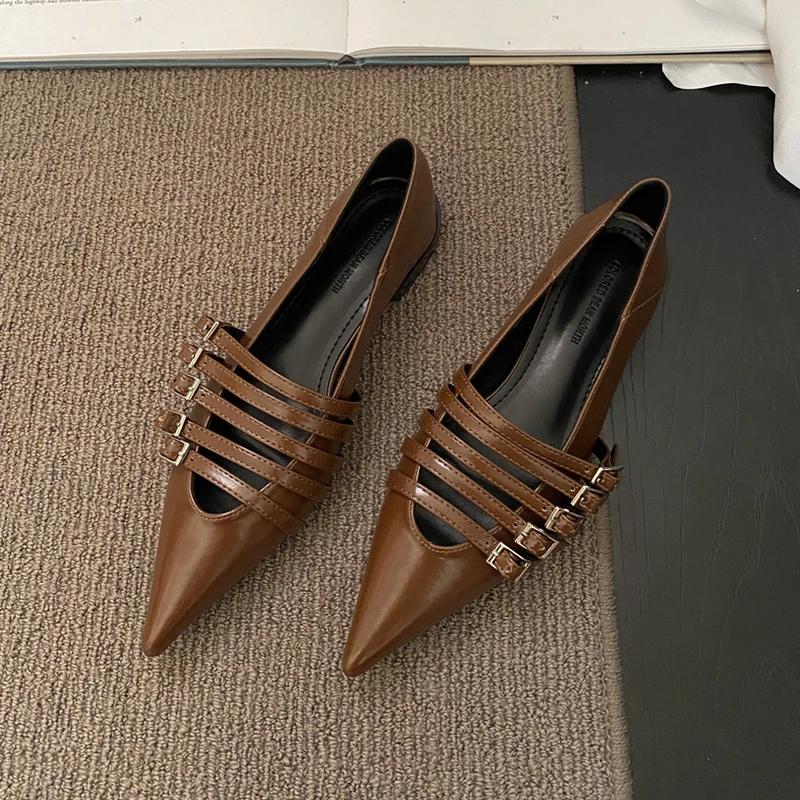fashion Pointed Toe Women Flats Shoes 2024 Autumn Designer New Walking Casual Shoes Sandals Cozy Fashion Dress Brand Chaussures Femme