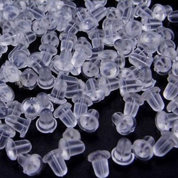 100pcs Clear Soft Earring Hook Bullet Stopper Earnut Rubber Back