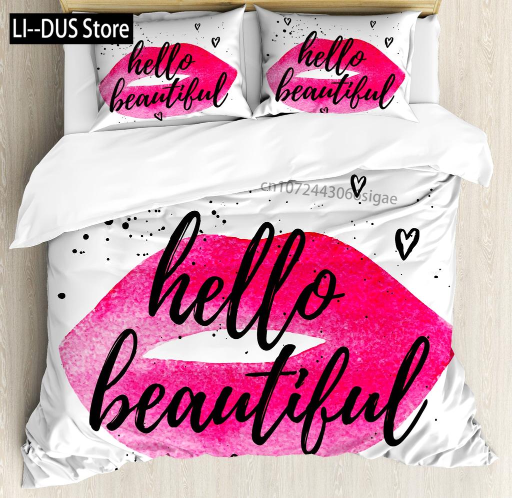 Girls Kiss Duvet Cover Red Lips Bedding Set For Kids Women Home Decor Comforter Cover Twin Full Queen King Size With Pillowcase
