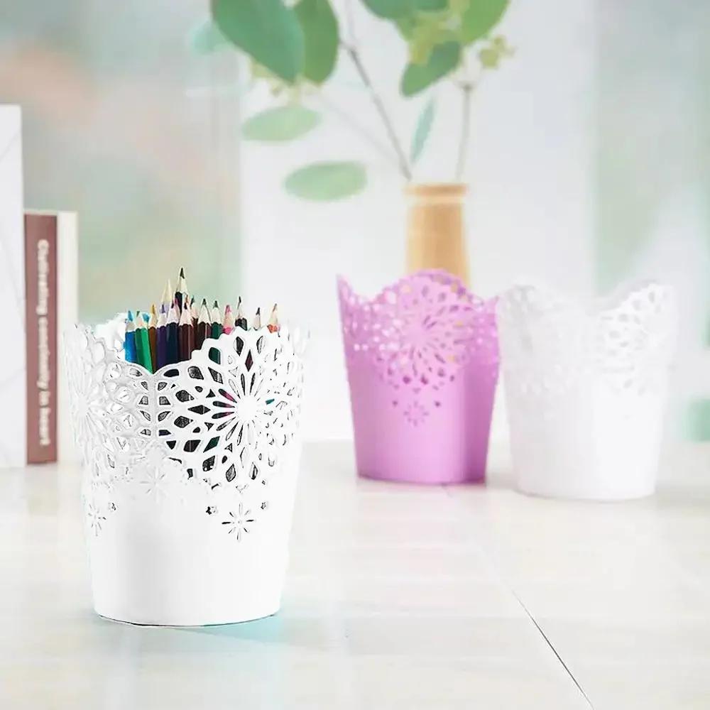 Brush Storage, Pen & Pencil Pot Holder, Desk Organizer, Flower Simplicity, Hollow, Gift