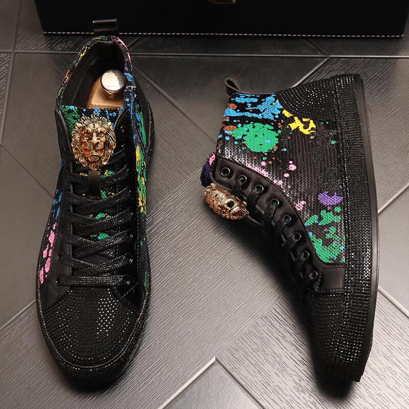 Fashion European fashion rhinestone sequin men's high top new network red shoes Korean version breathable high top board shoes