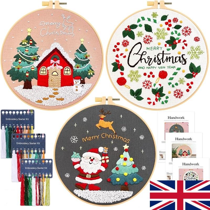 1Pc Christmas Embroidery Starter Kit Stamped Cross Stitch Kit for Beginner