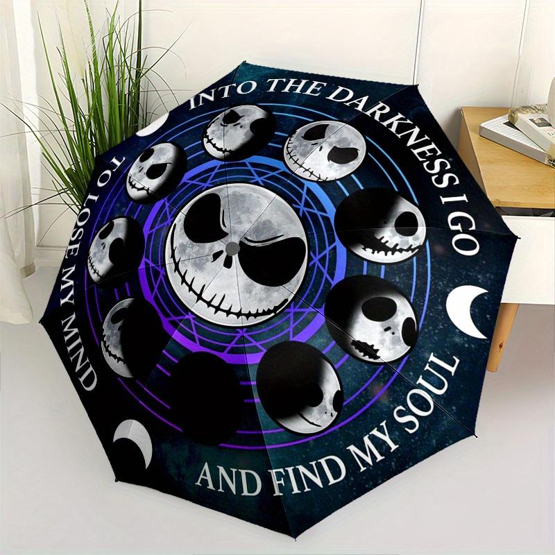 

Moon Phases, Jack Skellington Themed Automatic opening and closing folding umbrella, 8 rib windproof, compact travel design, suitable for al