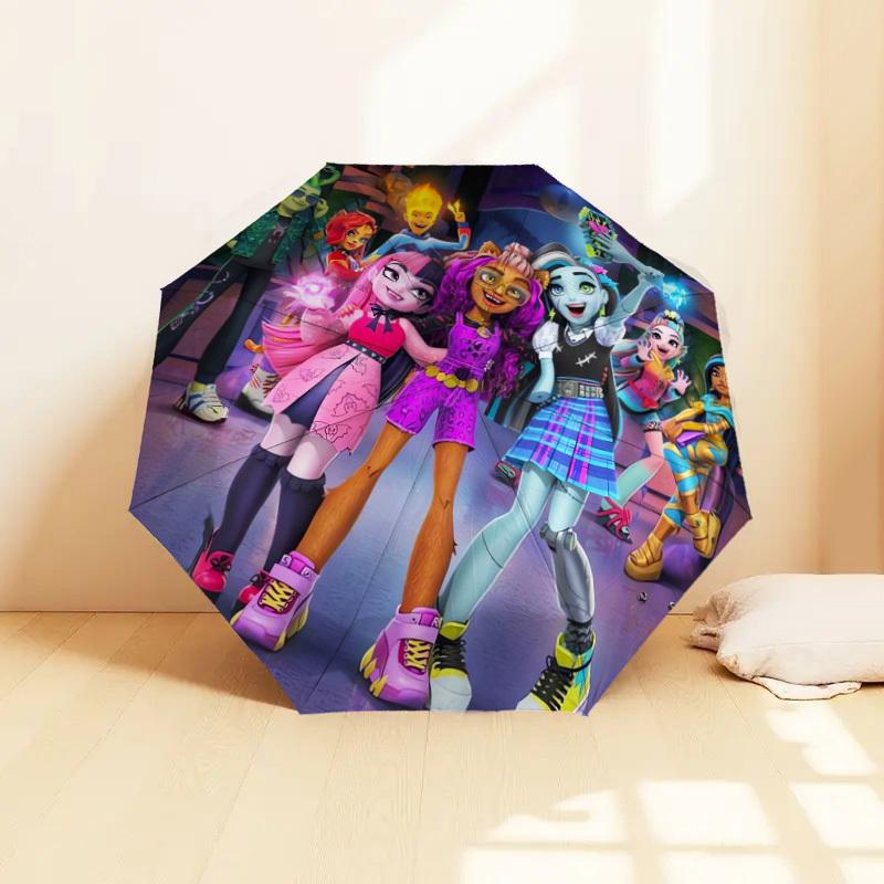1pc Monster High Ghoulfriends Pattern Small Travel Compact Windproof Umbrella, Automatic Folding Umbrella, Automatic Open/Close ,Gift