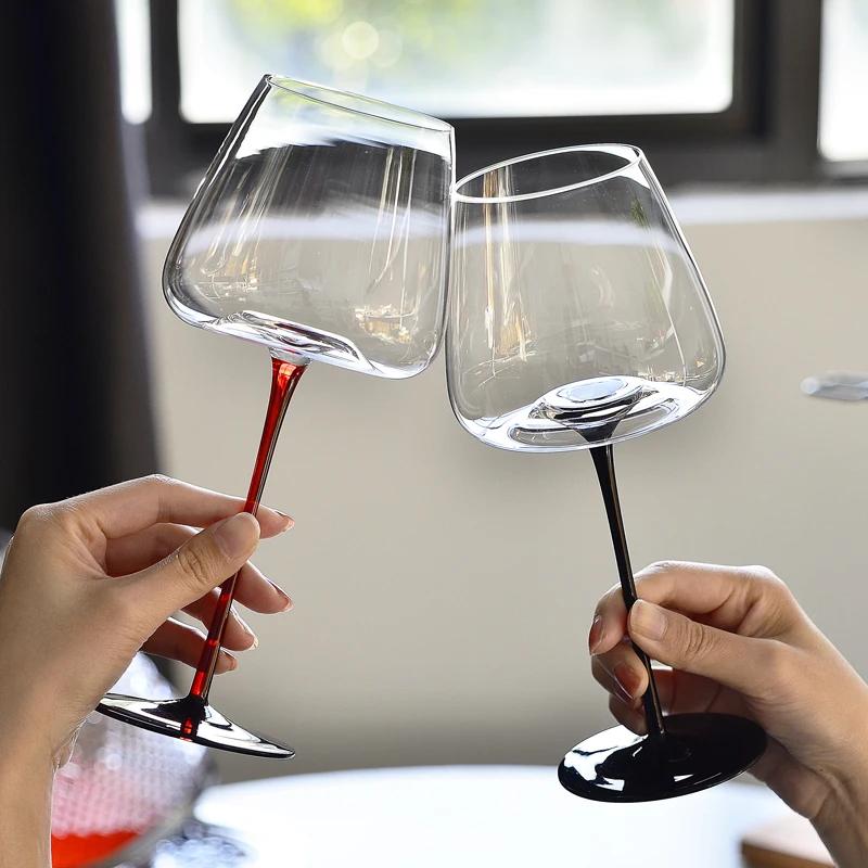 Copas de vino tinto y negro de 550 ml para el hogar, estilo nórdico, creativas, ligeras, de lujo, sin plomo, vaso de cristal, para cocina, bar y bebidas