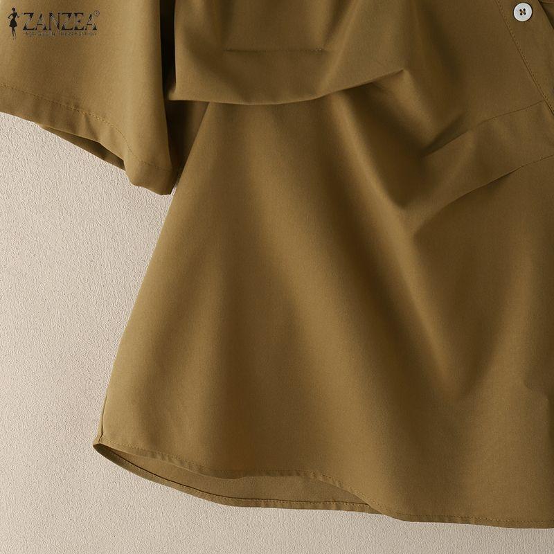 ZANZEA Kvinner Casual Turn Down Krage Sommer Kortermet Bluse