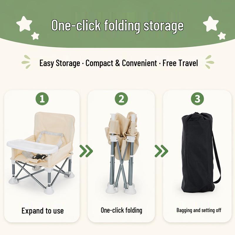 Portable Foldable Children's High Chair: Lightweight Aluminum Camping & Beach Chair with Eating Table.
