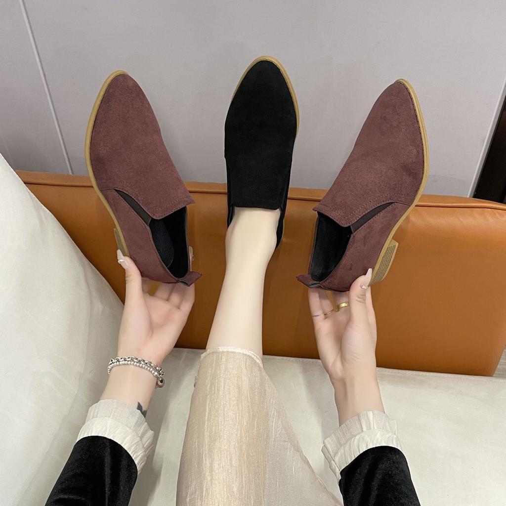 Retro Style Pointed Head Thick Heel Deep Mouth Single Shoes Femininity Comfortable Versatile Casual Women's Shoes Spring and Autumn New