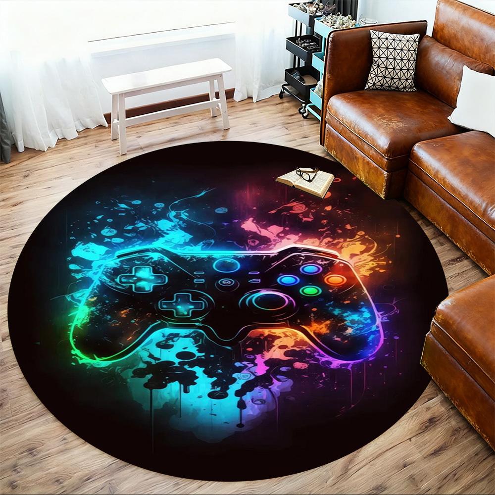 1PC Gaming Controller Neon Round Chair mat Area Rug - Non-Slip, Floor Mat for Office, Bedroom, home decor Christmas Gift c0528119