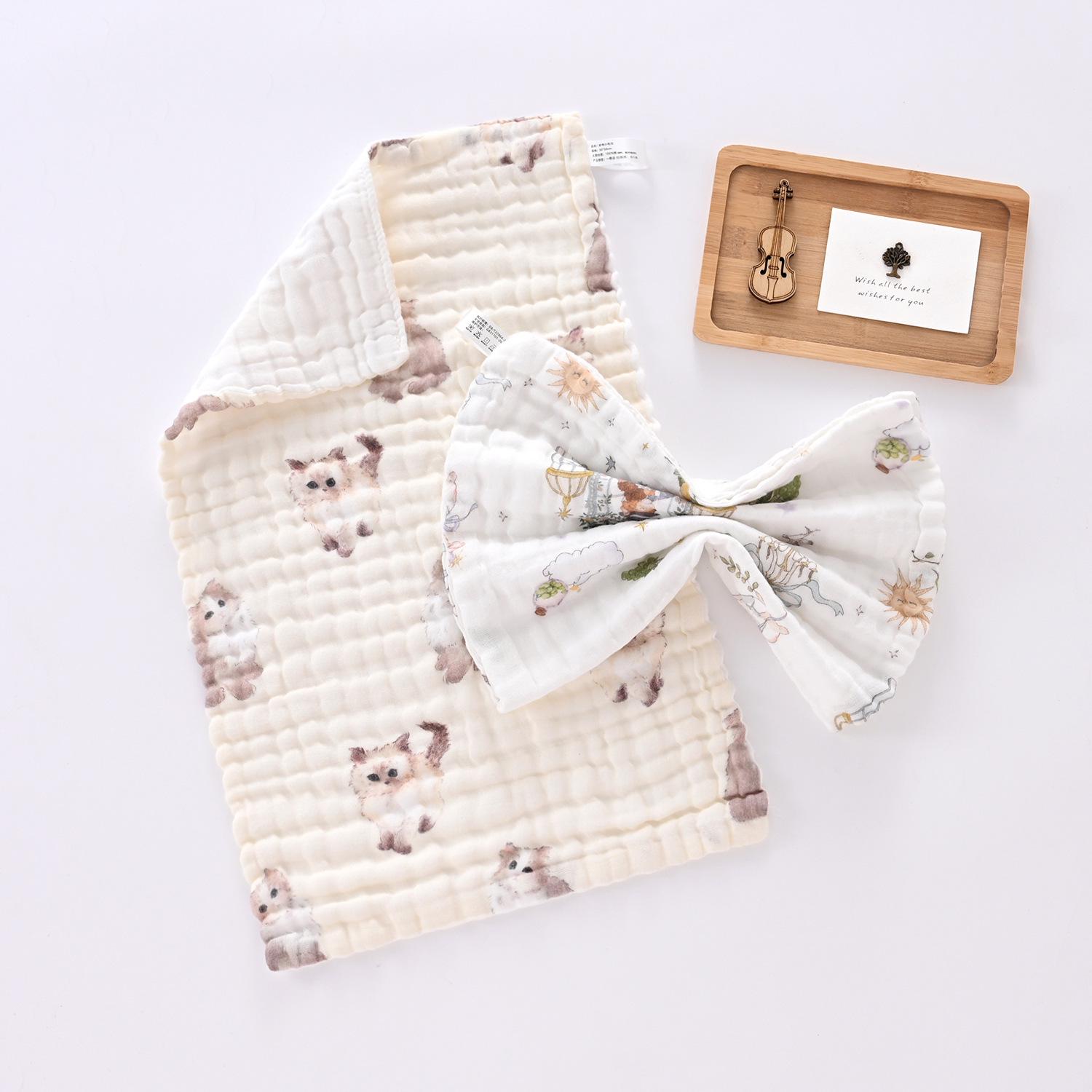 Newborn Pure Cotton Baby Face Towel - Super Soft Absorbent Gauze, Small Square Towel & Bib