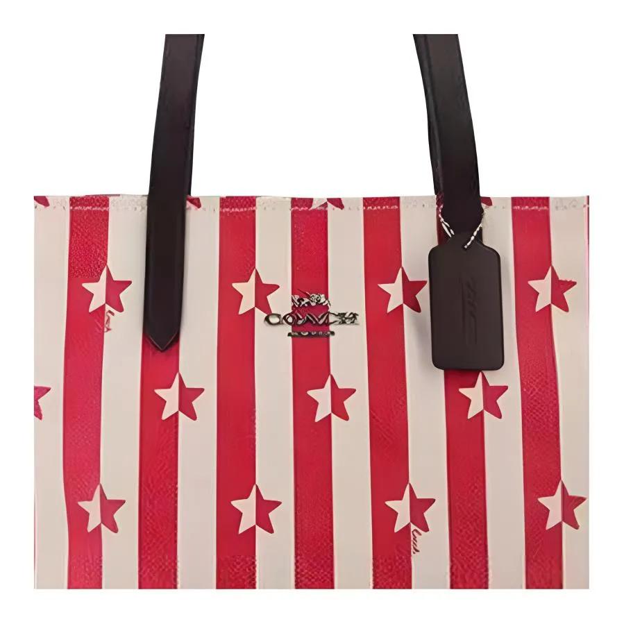 COACH Leather Tote Bag , Shopping Bag , Canvas Bag , Handbag , Shoulder Bag Large Women's Red White (Unisex) Shoulder Bags 1910 SVLM1