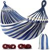 Canvas Hammock Anti-Roll Double Camping with Curved Wooden Poles Outdoor Swing Bed for Two
