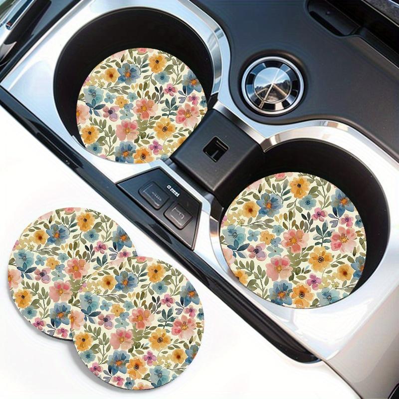 2pcs Watercolor Floral Car Cup Holder Coasters- Fit, Non-Slip Rubber Drink Mats for Vehicle Interiors, Car Coasters for Cup Holders
